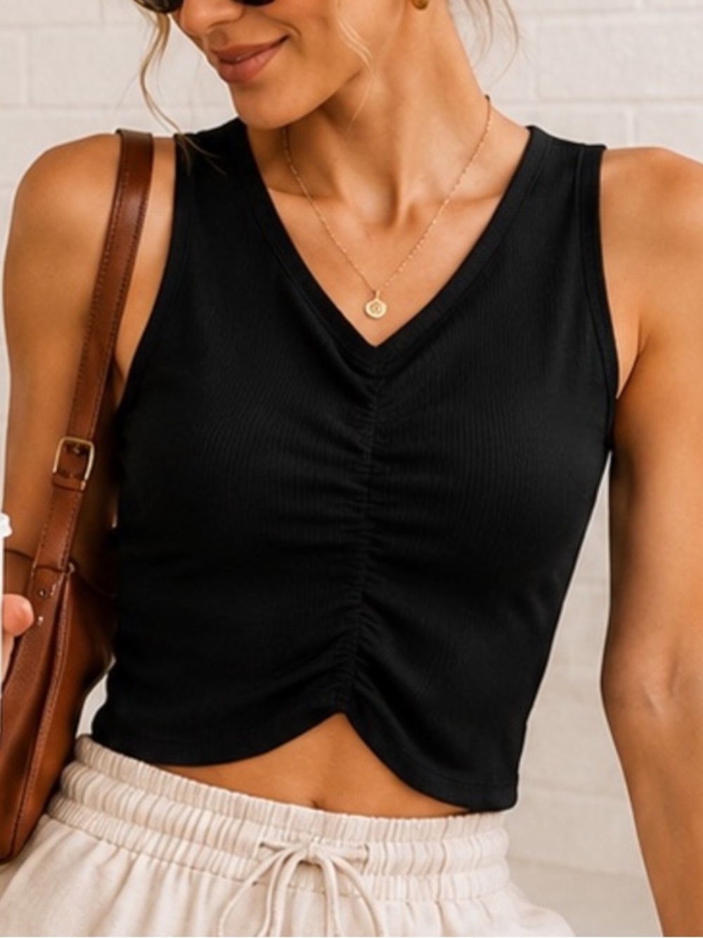 Free People Intimately FP Black Ruched Seamless Crop Tank Top XS/S